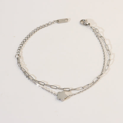 Silver Tiny Bloom Double Chain Bracelet