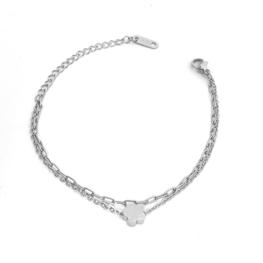 Silver Tiny Bloom Double Chain Bracelet