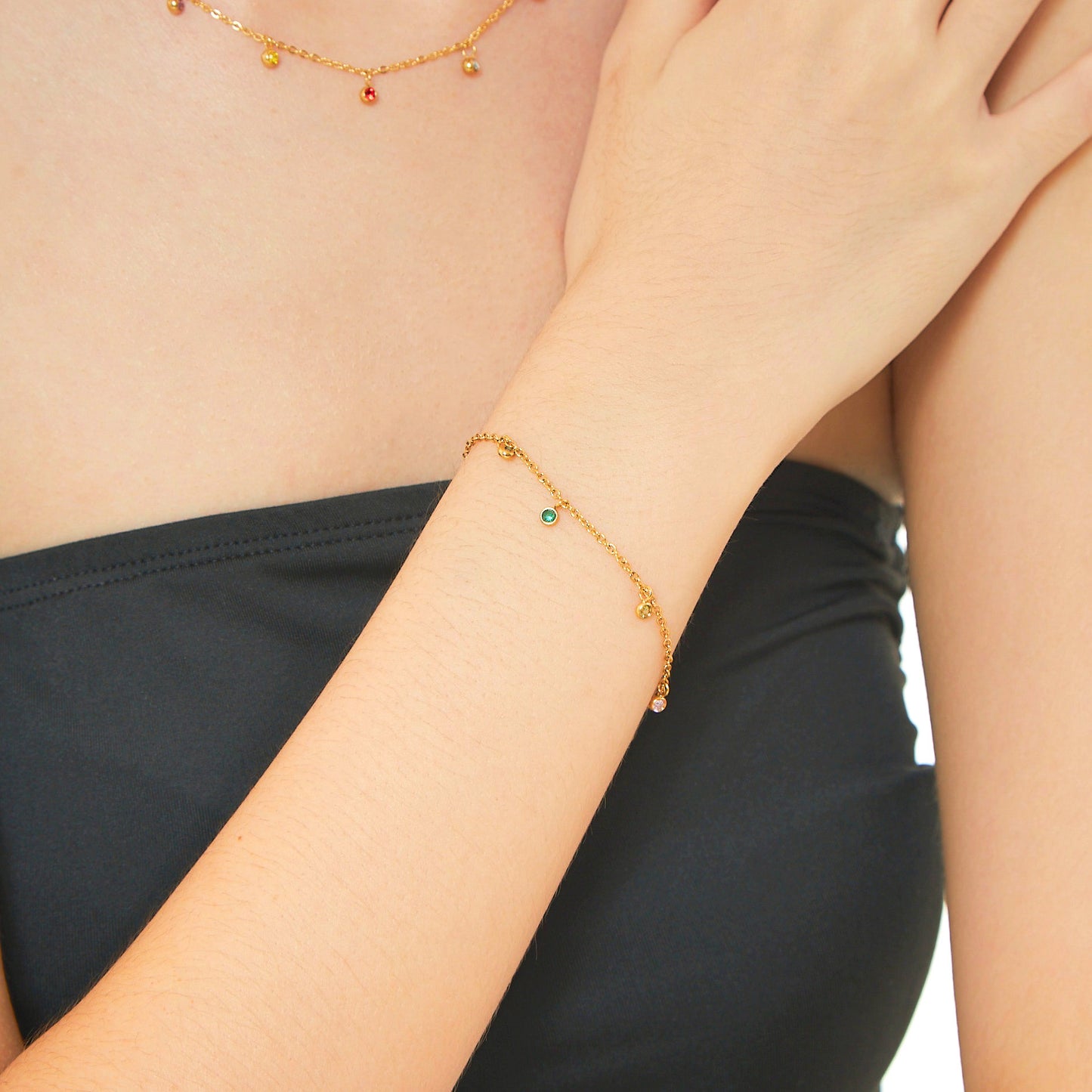 Multicolor Cubic Gold Bracelet