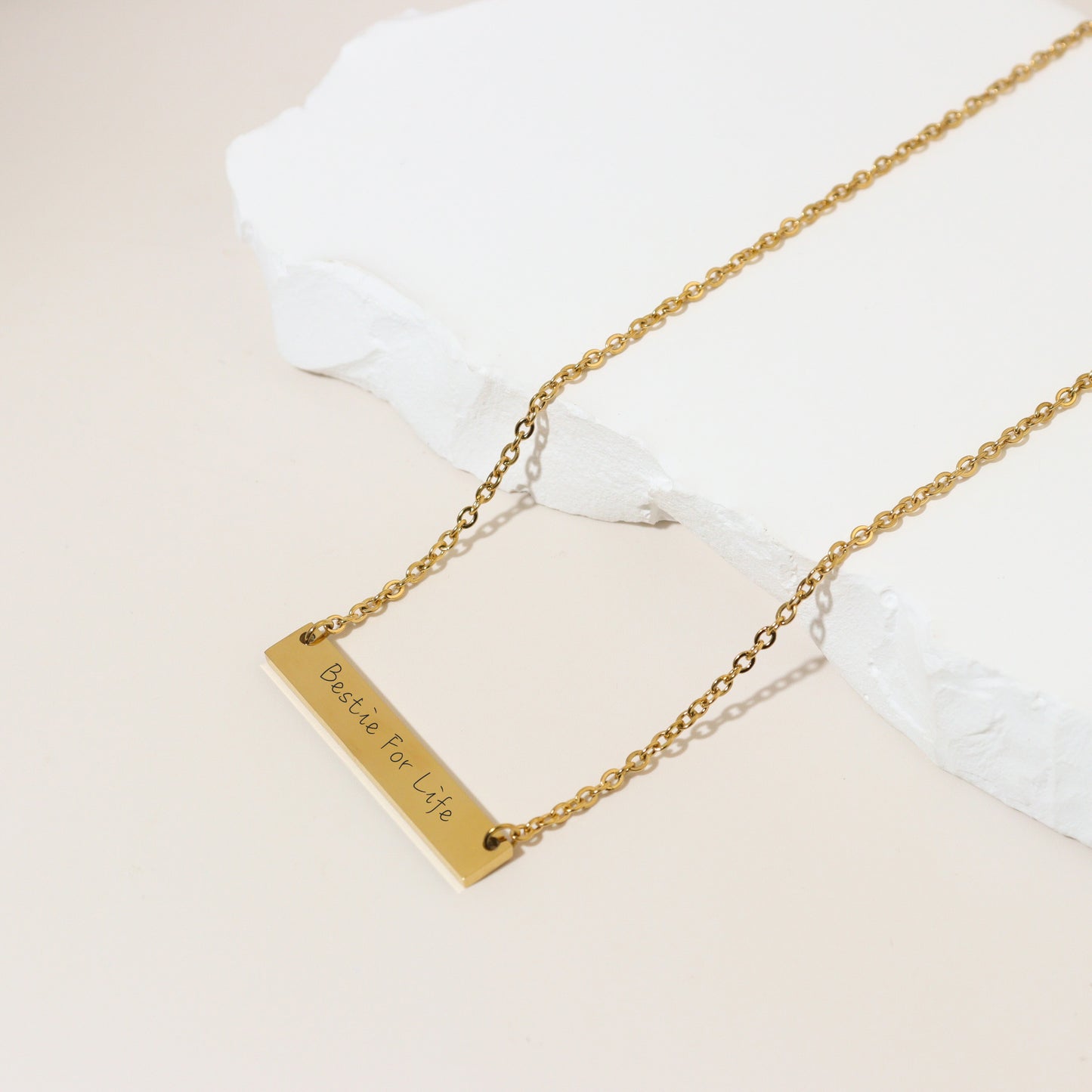 Engrave Gold Horizontal Bar Necklace