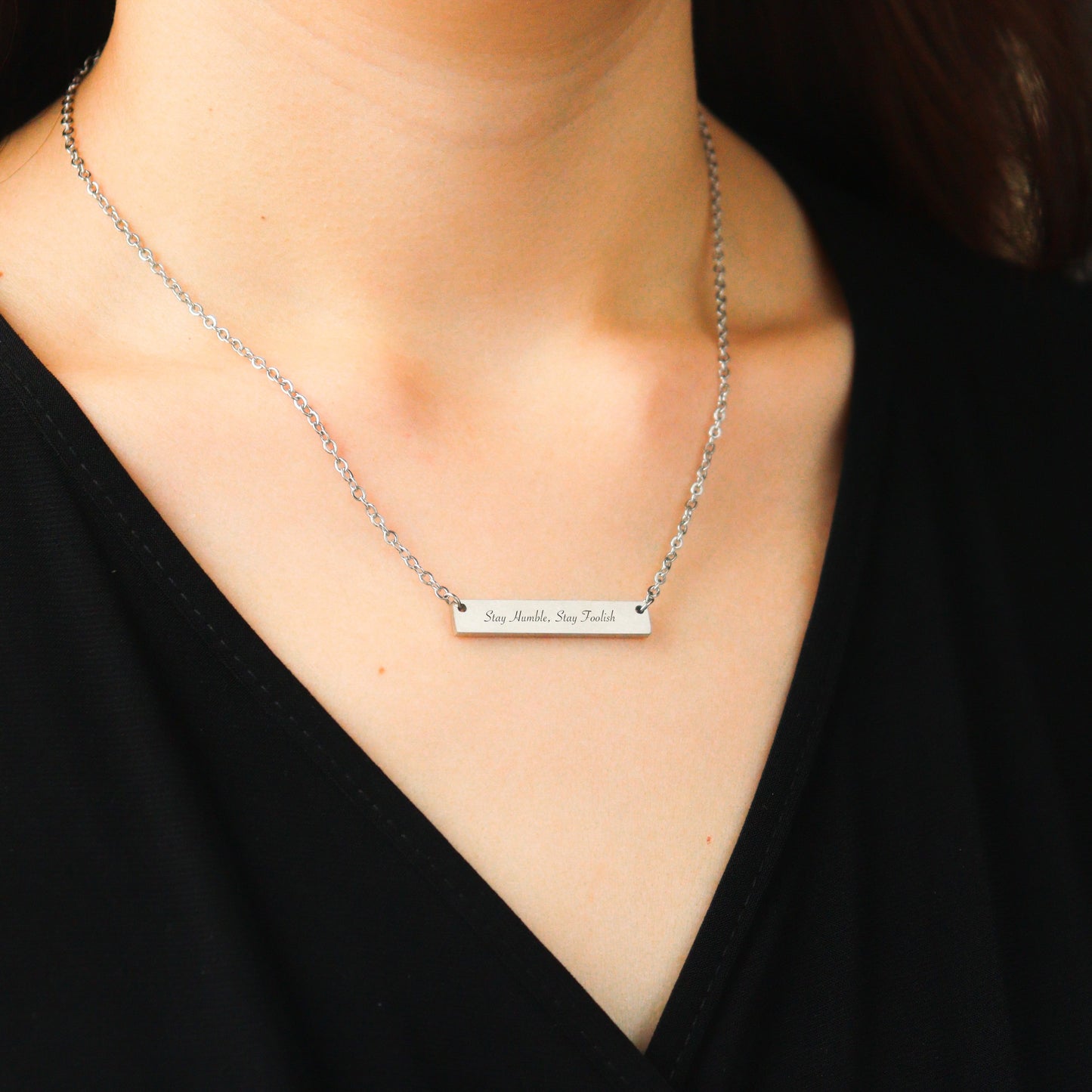 Engrave Silver Horizontal Bar Necklace